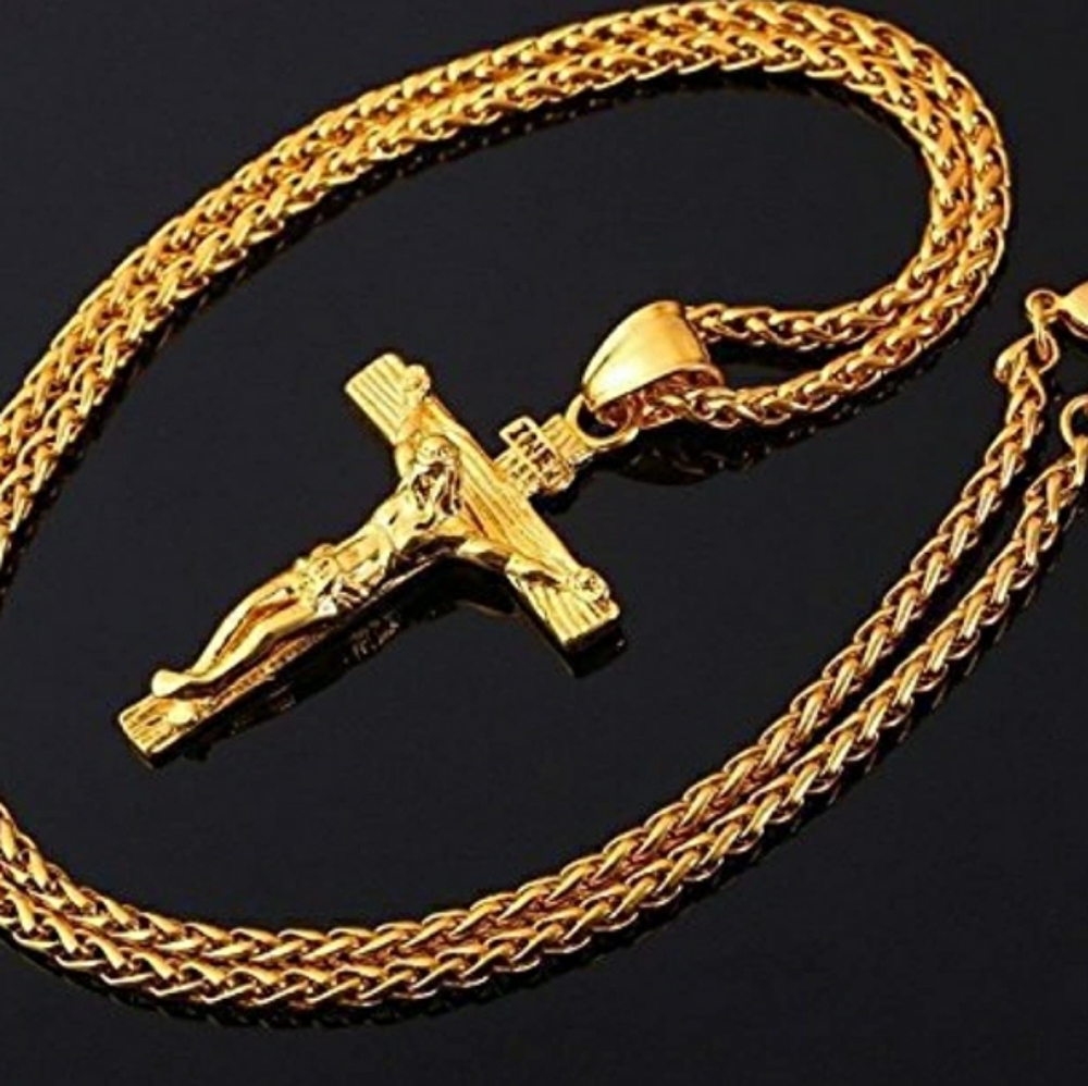 Gold Plate Antique Cross Pendant Necklace Made In Italy - Picture 4 of 4
